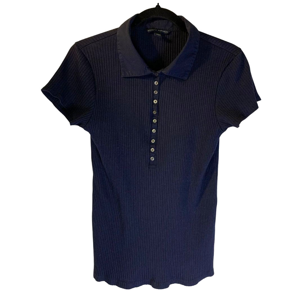 Vintage Banana Republic Y2K Ribbed Knit Baby Tee Size L Stretch Polo Preppy